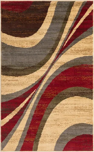 Vista 2 de Unique Loom Barista Collection - Alfombra de área Ngada (3 pies 1 pulgada x 5 pies 3 pulgadas, Rectangular, Beige/Rojo)