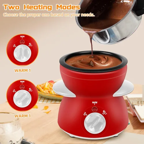 Vista 3 de Mini olla para fundir chocolate, fuente de fondue de chocolate, máquina calentadora de 8.79 onzas para chocolate con leche, queso, mantequilla, Rojo