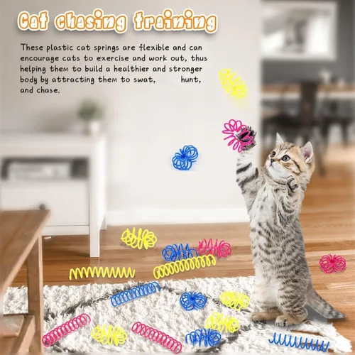 Vista 5 de 60 piezas de resortes interactivos en espiral para gatos, juguetes interactivos de plástico, para matar, cazar, perseguir y mantenerse