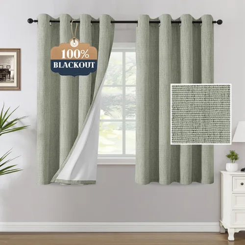 Vista 36 de H.VERSAILTEX Cortinas opacas de lino chenilla para dormitorio, térmicamente aisladas, cortinas texturizadas con aspecto de lino con revestimiento