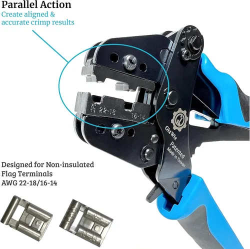 Vista 2 de Herramienta de crimpado de trinquete de acción paralela para terminales de bandera no aislados AWG 22-18/16-14 G-E2F1