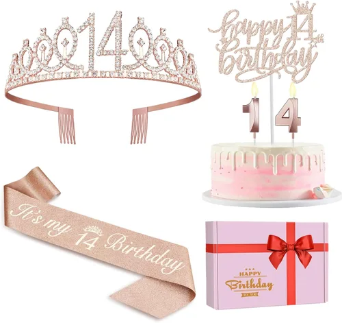 Vista 36 de Decoraciones de cumpleaños de 38 años para mujeres, incluyendo banda de cumpleaños, tiara/corona, velas numéricas y decoración de pastel, regalos