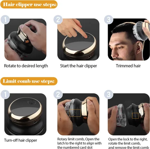 Vista 6 de KEMEI 887 Cortapelos para hombres, recortadora de pelo circular inalámbrica, kit de corte de pelo, pantalla LED recargable