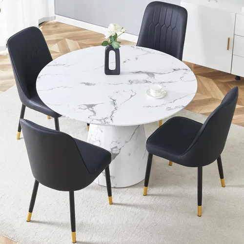 Vista 56 de Mesa de comedor redonda para mesa de comedor de 4/6, 45 pulgadas, mesa de cocina pequeña con pedestal estable, mesa de comedor moderna para cocina