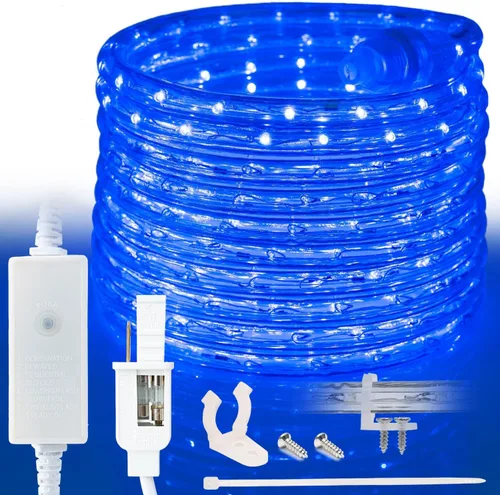 Vista 12 de 76 LEDs, cuerda de luz LED naranja exterior de 10 pies, 8 modos, iluminación exterior permanente impermeable para exteriores, funda de PVC