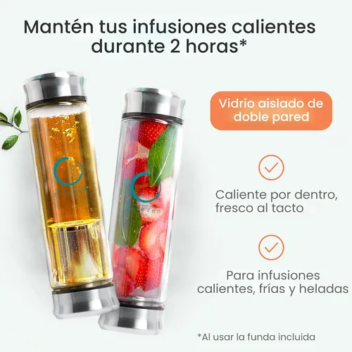 Vista 4 de Pure Zen vaso de té con infusor sin BPA vaso de doble pared, taza de viaje para té con filtro de acero inoxidable,a prueba de pérdidas, té botella