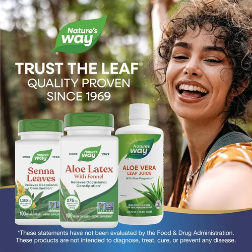 Vista 7 de Nature's Way Látex de aloe con hinojo, cápsulas de aloe vera para estreñimiento ocasional*, proyecto verificado sin OMG, sin gluten, 100 cápsulas