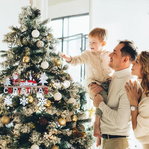 Vista 3 de Letrero de madera para puerta de Navidad, decoración de puerta delantera, Papá Noel, copo de nieve, cascabel, decoración de pared, porche