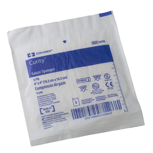 Covidien 3033 Esponja de gasa Curity, 2 estériles en paquete despegable, 4 x 4 pulgadas, 12 capas (paquete de 50)