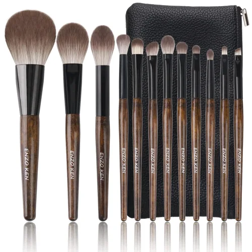Vista 17 de Juego de brochas de maquillaje de bambú profesional, juego de brochas de maquillaje Sable con estuche de Luxury ENZO KEN, juego de brochas