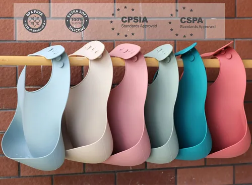 Vista 7 de Ginbear Baberos de silicona para bebés, baberos de alimentación de goma de silicona ajustables impermeables con bolsillo para atrapar alimentos