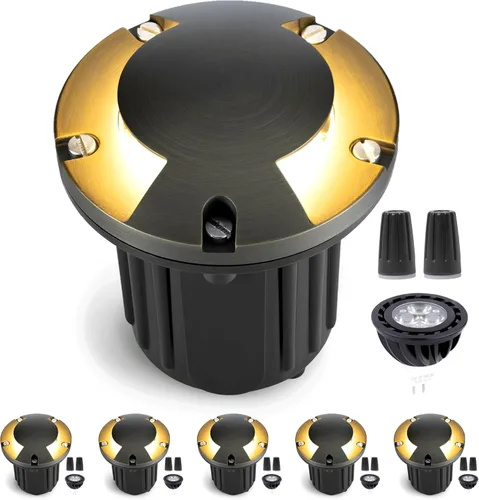Vista 22 de Gardenreet Kit de luces de pozo de latón en el suelo (paquete de 4) con transformador de bajo voltaje de 75 W y bombilla MR16 y cable y conectores