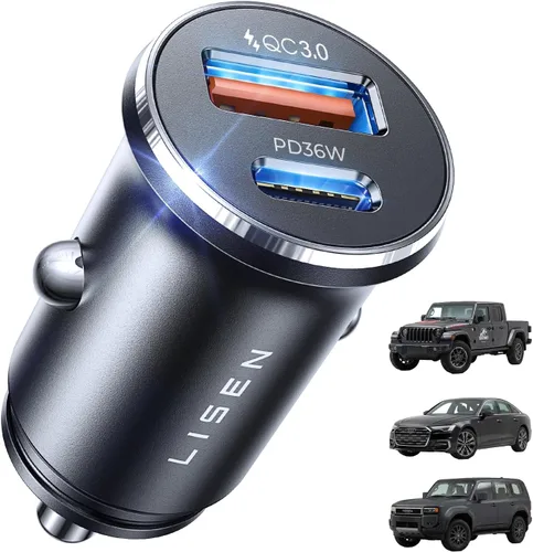 LISEN 54W Mini Adaptador de Encendedor de Cigarrillos Cargador de Coche USB C Carga Rápida, Adaptador de Cargador de Coche 12V Encendedor de