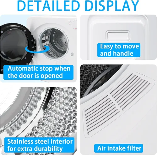 Vista 9 de Erivess Juego de secadora de ropa portátil de 1.6 pies cúbicos y lavadora automática completa de 16 libras, combo de lavadora y centrifugadora, tina