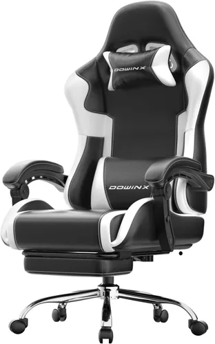 Vista 11 de Dowinx Silla ergonómica para juegos con reposapiés y lumbar de masaje, reposabrazos de enlace 2D para silla de computadora de 330 libras con Negro