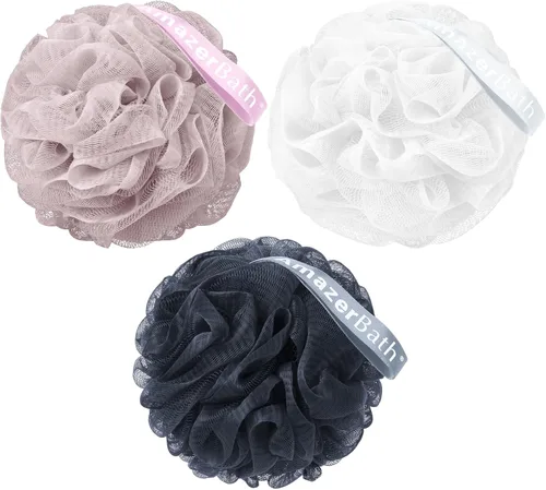 Vista 11 de AmazerBath Esponja de lufa, esponja de ducha para hombres y mujeres, juego de 3 esponjas clásicas con borde blanco y negro, esponja de baño de 2.12