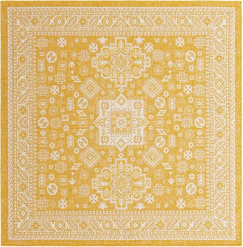 Vista 89 de Unique Loom Outdoor Aztec Collection Alfombra de área - Chalca (10 pies, redonda, azul/marfil)