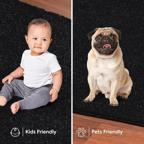 Vista 6 de Furnish my Place Alfombra moderna de color sólido comercial para interiores y exteriores, color negro, 3 x 4 pies, rectangular, apta para mascotas