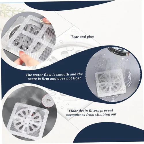 Vista 2 de 50 calcomanías desechables para drenaje de cabello, cubiertas de drenaje cuadradas de 4 x 4, autoadhesivas, multiusos, de PVC, para ducha, bañera