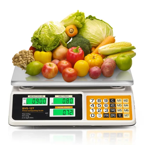 Bonvoisin Báscula de cálculo de precios 88lb/ 40kg, báscula de pesaje comercial de alimentos 0.07 oz, báscula recargable de productos delicatessen