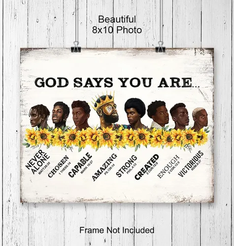 Vista 3 de Afro Black Art for African Americans Man Boy - Religious Wall Decor - Christian Wall Art - masculine Scripture Home Decor - Inspirational Wall Decor
