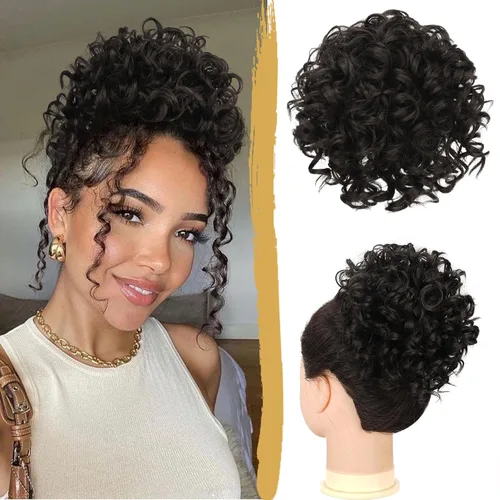 PEACOCO Extensión de cola de caballo corta y rizada con cordón elástico para mujeres con cabello delgado, extensión de moño de fibra sintética, 2.82