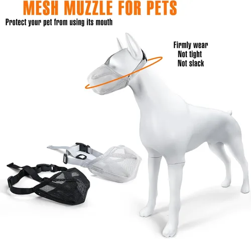 Vista 2 de Bozal para perro con correa ajustable, bozal de malla de aire para perros pequeños, medianos y grandes, bozal suave transpirable, antimordeduras