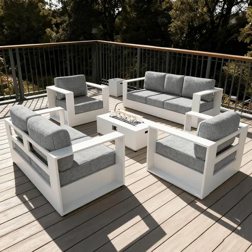 Vista 24 de LayinSun - Juego de muebles de exterior de aluminio de gran tamaño de 5 piezas con mesa auxiliar Negro/Gris oscuro