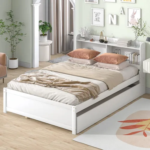 Vista 39 de Camas de plataforma individual con cajones de almacenamiento, marco de cama individual de madera maciza con cabecera y estribo, no necesita somier