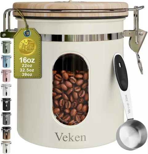 Vista 11 de Veken Recipiente de café con ventana, recipiente hermético de almacenamiento de alimentos de cocina de acero inoxidable con tapas, rastreador