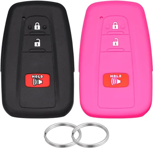 Funda para llavero para Toyota Corolla Hatchback RAV4 XLE Prius de 3 botones 2019-2022, color rosa negro