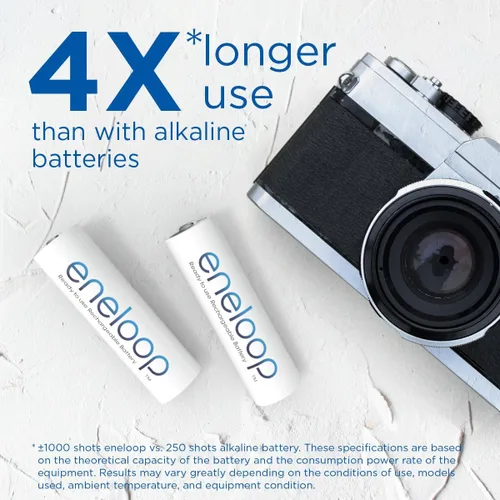 Vista 3 de eneloop, Batería AAA/Micro NI-MH, paquete de 4, capacidad con baterías NI-MH listas para usar, recargable hasta 2000 veces, embalaje sin plástico