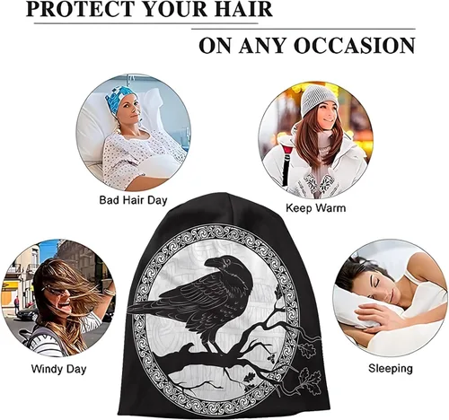 Vista 4 de Viking Ravens - Gorro de punto para hombre, diseño de mito nórdico 3D, gorro de punto para invierno, resistente al viento, cálido y delgado