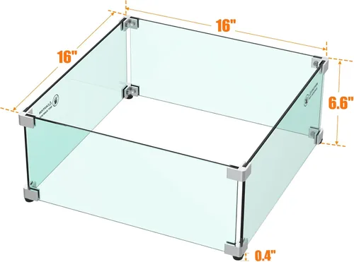 Vista 2 de Skyflame 16" Square Glass Wind Guard for Fire Pit