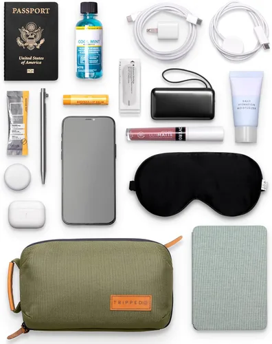 Vista 2 de Tech Bag Organizer - Pequeña bolsa organizadora de electrónica para viajes, funda de viaje premium con detalles de cuero, bolsillo de malla