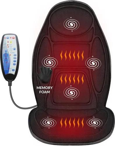 Snailax - Masajeador de Espalda con Calor, Cojín de Masaje de Espuma Viscoelástica para Silla, 5 Modos de Masaje y 2 Ajustes de Calor, Masajeador de