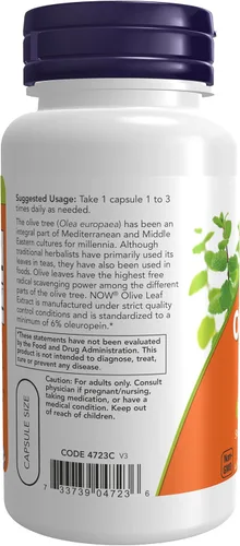 Vista 3 de NOW Foods Extracto de hoja de olivo 500 mg 60 cápsulas vegetales
