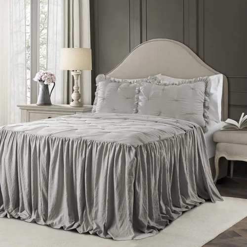 Vista 9 de Lush Decor Ravello - Juego de colcha con faldón de volantes y pliegues - Juego de ropa de cama de lujo de 3 piezas con volantes - Decoración