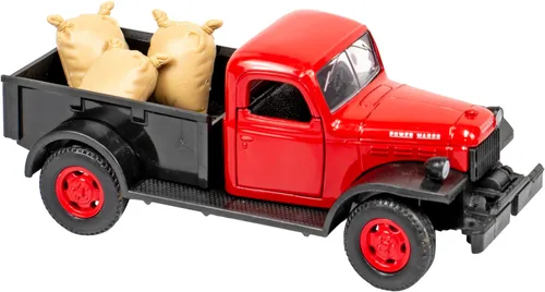 Vista 3 de Juego de tractor vintage Dodge Power Wagon fundido a presión a escala 1:32 con remolque y 3 balas de heno, construcción duradera de ruedas libres