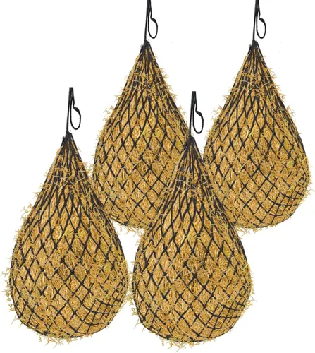 Vista 7 de 2 bolsas de heno para caballos: red de heno de alimentación lenta de 40 pulgadas de largo para caballos - 2 agujeros de 2 pulgadas con cuerda