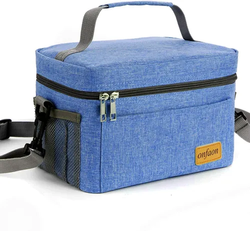 Vista 7 de Bolsa de almuerzo para hombres y mujeres, lonchera reutilizable aislada a prueba de fugas, bolsa de mano congelable con correa ajustable para el Cian