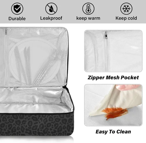 Vista 3 de Bolsa térmica de pizza de guepardo negro, bolsa térmica con aislamiento de leopardo, cazuela para utensilios de cocina para alimentos calientes