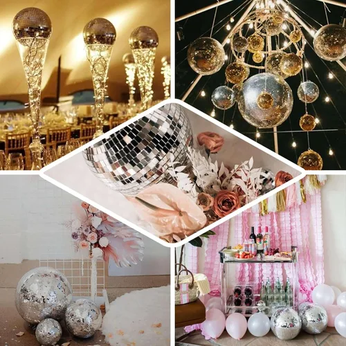 Vista 5 de Efavormart - 4 espejos de cristal de 4 pulgadas, decoración de fiesta de discoteca para bodas, eventos, fiestas de cumpleaños Plata