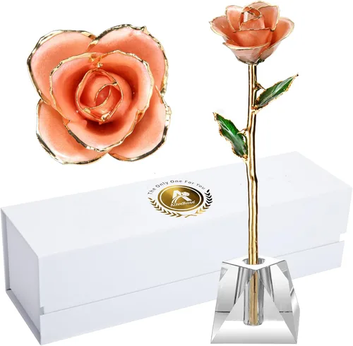 Vista 9 de Rosa de oro de 24 quilates bañada en oro de 24 quilates, regalo para ella, rosa de tallo largo hecha de rosa de oro real para aniversario, San