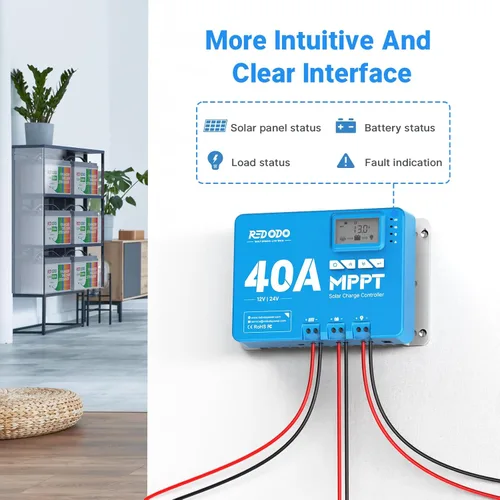 Vista 6 de Redodo Controlador de carga solar de entrada de 40 amperios MPPT 12V/24V DC con módulo Bluetooth incorporado, pantalla LCD ajustable de parámetros
