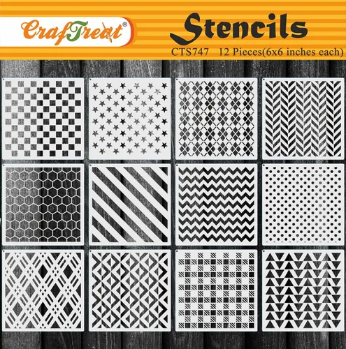 CrafTreat - Juego de plantillas geométricas reutilizables para pintar sobre madera, pared, muebles, piso, azulejos, lienzo y tela, 12 piezas de