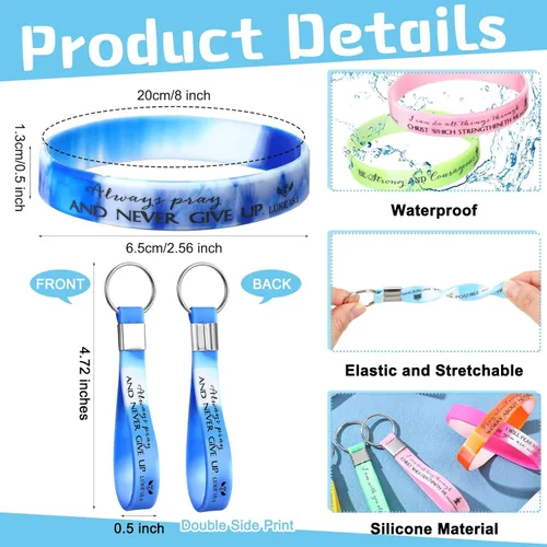 Vista 3 de Unittype 120 Pcs Bible Verse Bracelet Christian Scripture Keychain Bulk Religious Easter Gifts for Church Carnival Men Women