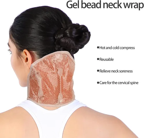 Vista 3 de Envoltura de hielo para el cuello, compresa fría y caliente, para aliviar el dolor, reutilizable, con cuentas de gel refrescante para el cuello