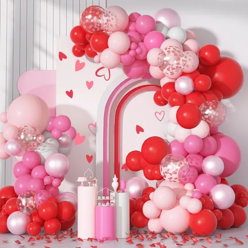 Vista 8 de Kit de arco de guirnalda de globos rosa, oro rosa, blanco, rosa y morado, globos de confeti, globos de látex, calcomanías de mariposa, decoraciones