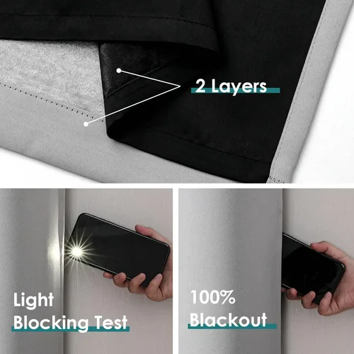 Vista 4 de ChrisDowa Cortinas 100% opacas para dormitorio con forro negro, 2 capas gruesas totalmente opacas con aislamiento térmico y ojales, cortinas